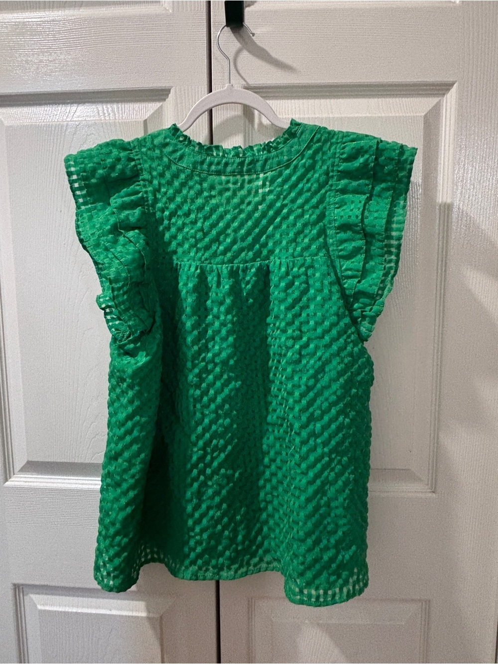 Entro Kelly Green Seersucker Plaid Ruffle Flutter Sleeve Top L - Picture 5 of 7
